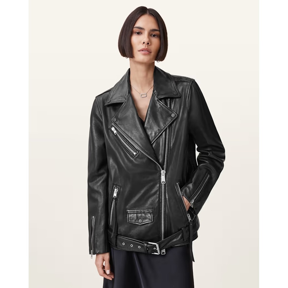 ALLSaints Women's Small Billie Relaxed Fit Mid Leather Biker Jacket $700 EUC - Picture 12 of 16